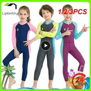 1/2/3PCS Bērniem UPF50+ Niršanas Peldkostīmu 1mm garām Piedurknēm Atpakaļ Zip Sērfošanu Jumpsuit Bērniem Niršanas Rashguard Tērps Zēns, Meitene, Niršana