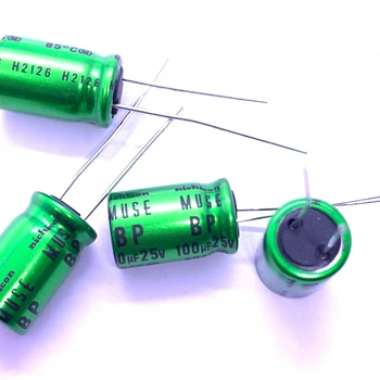 100UF25V 1016MM BP Ne-polārajiem zaļā zelta vara, svina MUSE sērijas audio alumīnija elektrolītisko kondensatoru