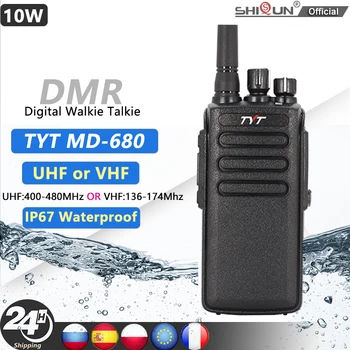 10W TYT MD-680 Walkie Talkie IP67 Waterproof TDMA Ciparu Radio VHF 136-174Mhz UHF 400-480MHZ DMR Digitālais divvirzienu Radio MD358