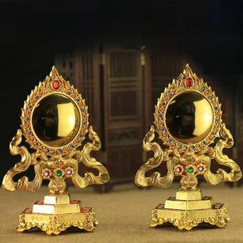 13x18cm Retro Vintage Cinka Sakausējuma Tantriskā Biedrs Spoguļa Piekariņu Emaljas Budas Māte Bodhisatva Feng Shui Bronzas Spogulis