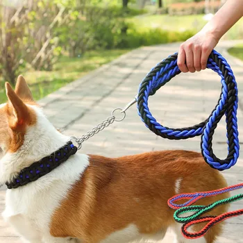 1Pc Pet apkakle suņiem big virve nav le kakla automātiska saraušanās vilkšanas trosi dubultā krāsu, austs neilona virves vilkšanas pet piegādēm