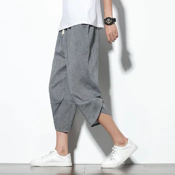 2022. Gada Vasaras Vīriešiem Ķīniešu Stila Kokvilnas Veļa Harēma Bikses Vīriešu Streetwear Elpojošs Pludmales Bikses Vīriešu Ikdienas Teļš-Garums Bikses