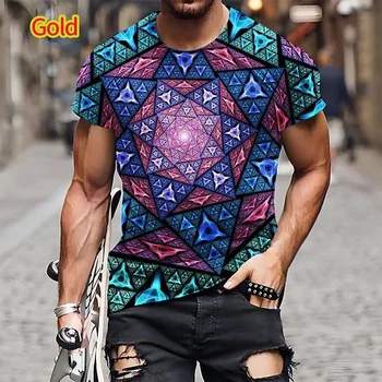2023 Jaunu Modes Ģeometriskās T-krekls 3D Drukāšanas Vīriešu Gadījuma Vasaras Cool Hip Hop Īsām Piedurknēm Augšu