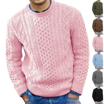 2023 Ziemas Vīriešiem Vintage Vērpjot Džemperis Apaļu Kakla Tīrtoņa Krāsu Fit Vīriešu Trikotāžas Džemperis Zaudēt Harajuku Vīriešu Rudens Retro Džemperi