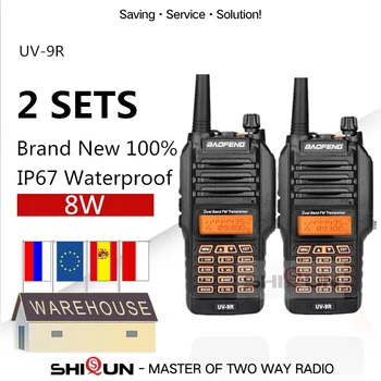 2GAB UV-9R Baofeng 8W Radio 10 KM Dual Band VHF 136-174 UHF 400-520MHz IP67 Walkie Talkie 10 KM Uzlabot UV-82 UV-5R UV-XR UV 9R