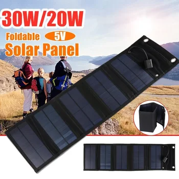 30W/20W 5V Salokāms USB Saules Paneļu Portatīvo Salokāmo Saules Šūnu Ūdensnecaurlaidīga Saules Paneļu Lādētājs Mobilo Akumulatora Lādētājs