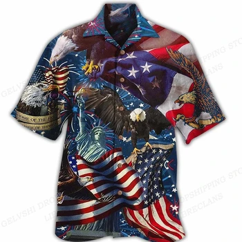 Amerikāņu Karogu 3d Drukas Krekli, Vīriešu, Sieviešu Havaju Krekli Aicinājums Blūzes Neatkarības Diena Atloks Krekls Camisas Vīriešu Apģērbs