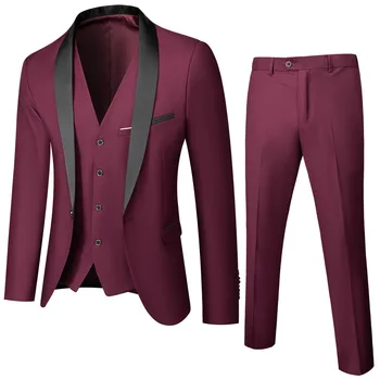Augstas Kvalitātes (Žakete+ Veste + Bikses) Vīrieši Vienkārši, Biznesa Elegants Modes Darba Interviju, Kungs Uzvalkā Slim 3-gabals Uzvalks