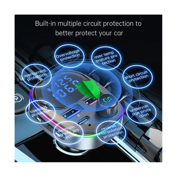Automašīnas Bluetooth 5.0 FM Raidītājs Audio Uztvērējs Dual USB Digitālais Displejs PD QC3.0 Fast Charger Auto MP3 Atskaņotājs