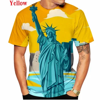 BIANYILONG zīmolu vasaras vīriešu un sieviešu T-krekls Asv Neatkarības Dienā, Brīvības Statuja 3D modes īsām piedurknēm