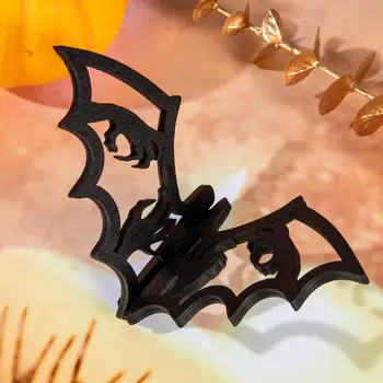 Boxwood Bat Apdare Spooky Halloween Bat Rotājumi Atkārtoti Koka Melnā Puse Centerpieces Kopums 1/5 Gab Bat Formas