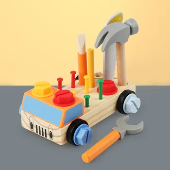 Bērniem Izlikties, Spēlēt Koka DIY Rieksti Kombināciju Veidošanas Bloku Agrīnās Izglītības Rotaļlietas Remonta Instrumentu klāsts, Demontāža Montāžas Skrūves