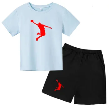 Bērnu T-krekls Uzstādīt Tīras Kokvilnas Zēnu un Meiteņu Vasaras Top+Šorti Basketbola Sporta Ikdienas Valkāšanai 3-12 gadus Vecs, Zīdaiņu Apģērbs