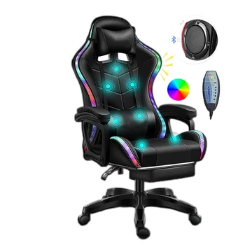 DERLUK Mājas Biroja Ērti Spēle Krēslu Spēļu Krēslu, DATORU, Datora RGB LED Gaismas Spēļu Krēslu ar kāju paliktni