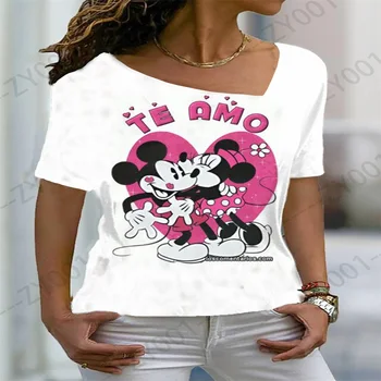 Disney Sieviete, T-krekli, Sieviešu L-veida kakla T-krekls, T-krekli Sieviete Bezmaksas Piegāde Piedāvājums 2023 Sieviešu Vasaras Sexy Topi, t-veida Apģērbu