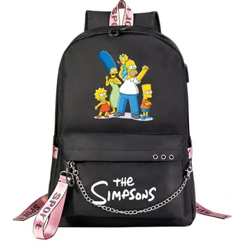 Disney Smieklīgi Simpsons Zēni Meitenes Bērniem Mācību Grāmata, Somas, Sieviešu USB Ķēdes Mugursoma Audekls Vīriešiem Klēpjdatoru Bagpack Packsack Bookbag