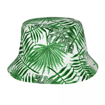 Gadījuma Tropu Vasarīgs Zaļā Havaju Palmu Koku Ziedu Spaini Cepures Unisex Packable Pārgājienu Zvejas Klp Bob Cepures