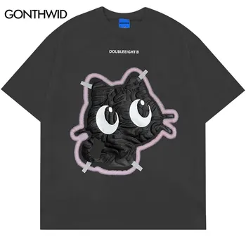 Harajuku T-Krekls Y2K Streetwear Smieklīgi Cute Black Même Kaķis Grafiskais Izdrukāt T 2023. Gadam Vīriešiem, Hip Hop Vasaras Modes Gadījuma Vaļēju Augšu