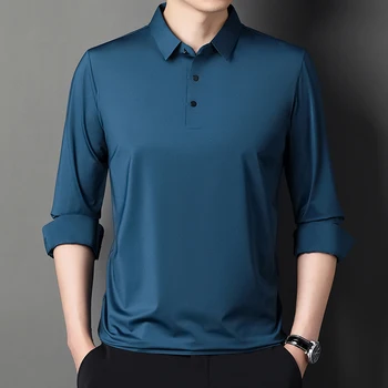 High-end Rudens vienkrāsainu Apģērbu Dizainers Augstas kvalitātes garām piedurknēm Atloks Modes Classic Bezšuvju Vīriešu POLO Krekls M-4XL