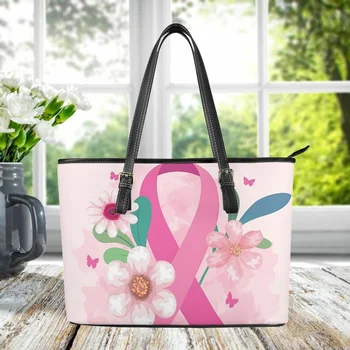 Jaunā Iela Tendence Modes Rokassomu, lai Sievietes Pink Ribbon ir Krūts Vēža Apzināšanās Dizainers Tote Somas Lielas Jaudas Portatīvo Maisiņš