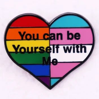 Jūs Varat Būt Pašam Ar Mani žetons varavīksnes Emaljas Pin Multicolor Piespraudes praida karoga sirds LGBT rotaslietas dāvanu