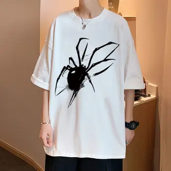Kokvilnas American Vintage High Street Spider Īsām Piedurknēm T-krekls MenHeavyweight T-krekls INS Moderns Zaudēt Pusi Piedurknēm Krekls Top
