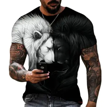 Lauva Cīnās Dzīvnieku Zvērs Sīva Wolf 3D T Krekls Jauno Vasaras Vīriešu Lielgabarīta Īsām Piedurknēm Melna Balta Poliestera Dizains