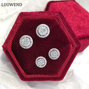 LUOWEND 18K Baltā Zelta Auskari 0.46 ct vai 0.66 ct Nekustamā Dabas Diamond Stud Auskari Sievietēm, Kāzu Spīdīga Vara Monētas Dizainu