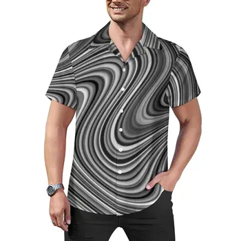 Melna Balta Pelēka Līnija Pludmales Krekls Mūsdienu Ģeometriskā Hawaii Ikdienas Krekli Vīriešu Vintage Blūzes Īstermiņa Piedurknēm Topi Plus Lieluma