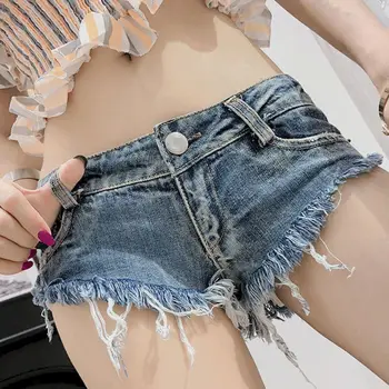 Modes Jean Bikses Sieviešu Sexy Džinsa Bikses Trīsstūris Ietin Gurni Rādīt Kājas Ilgi Nodriskāts Malām Zems Viduklis Super Bikses Karstā Bikses