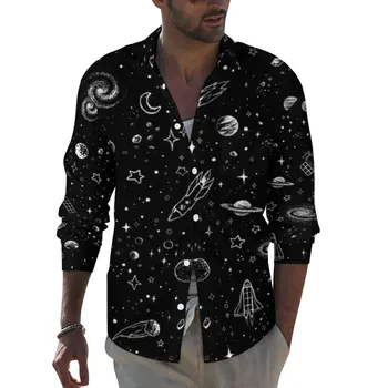Moon Star Krekls Pavasara Telpu Galaktikā Visumu Ikdienas Krekli Vīriešu Vintage Blūzes Ar Garām Piedurknēm Grafiskais Estētisko Drēbes Plus Izmēra