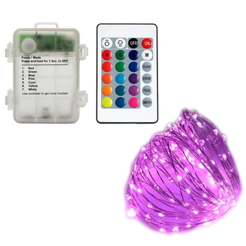 Pasaku Gaismas Bateriju Darbināmas,16,4 Pēdas 50 LED Ūdensizturīgs String Light Ar Tālvadības,Dekoratīvas Vara Stieples Gaismas(16 Krāsas)