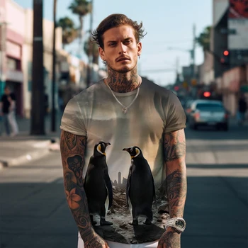 Penguin 3D Iespiests T-krekls Vīriešu Zaudēt Gadījuma T-krekls Vasaras Jauno Harajuku T-krekls Ielu Modes Mīksto Īsām Piedurknēm T-krekls