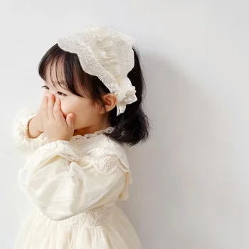 Retro Balta Mežģīņu Bērnu Galvas Princese Matu Joslā Meitene Elastīgs Turban Korejas Bērniem Loku Tiaras Ins Kāzu Matu Aksesuāri Bērniem