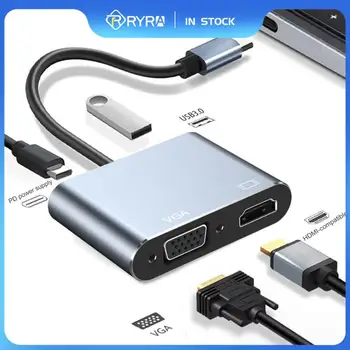 RYRA 4 1 Tips-c Hub USB-C 4K HDMI VGA PD 100W Adapteri USB Sadalītājs dokstacija Par MacBook Samsung, Huawei Xiaomi TV