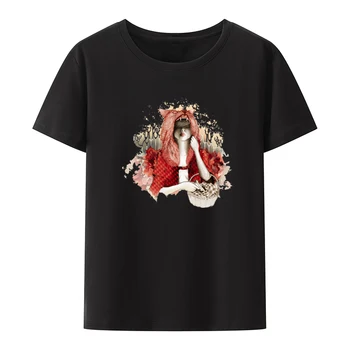 SARKANĀ Grafiskais T-krekls Smieklīgi Tee Blūze Sieviešu Apģērbu Hip-hop Estētisko Roupas Y2k Topi, Krekli un Blūzes Ulzzang Īstermiņa sleev
