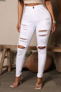 Sieviešu Boyfriend Jeans Problemātisko Slim Fit Ripped Džinsa Bikses Comfy Stretchy Izdilis Džinsi Y2K Streetwear Zīmuli Bikses