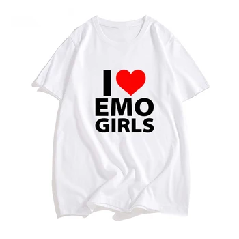 Smieklīgi T-Krekli I Love Emo Meitenes Burtu Drukas Streetwear Vīrieši Sievietes Gadījuma Modes Lielgabarīta T Krekls Tīras Kokvilnas Pāris T-Veida Topi