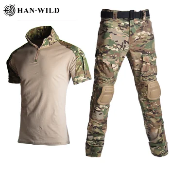 Tactical Krekls Militāro Apģērbu Vienoti Tērpi, Kamuflāžas T - Medību s Apkarot + Kravas Bikses ceļsargus