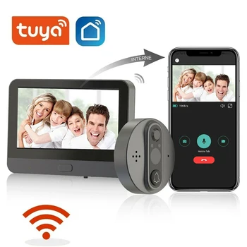 Tuya Smart 1080P WiFi Video Durvju Peephole Kameras Digitālās Skatītāju 5000mAh Audio PIR Kustības detektors HD Centrālās Alexa, Google
