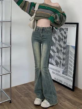 Uzliesmojums Džinsi Sievietēm Izdilis Augsta Vidukļa Estētisko Y2k Apģērbu, Džinsa Bikses Vintage Mazgātas Retro Mopping Korejas Modes Street Jaunas