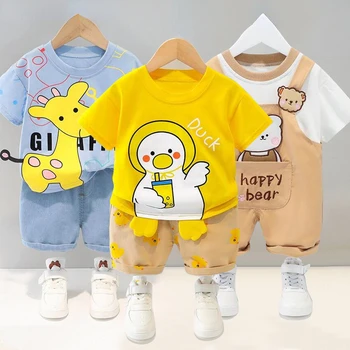 Vasaras Baby Boy Apģērbs Uzstādīt Karikatūra Animācijas Filmu Mūzikas Pīļu Mazulīte Top T Krekls Īsām 2 Gab. Komplekts Bērnu Apģērbu Modes Princese Sporta Tērps