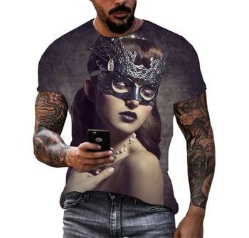 Vasaras Maska Sērija 3 Modelis Vīriešu T-krekls Hip Hop 3D Drukas Personības Apkakli, Īsām Piedurknēm Modes Apģērbi