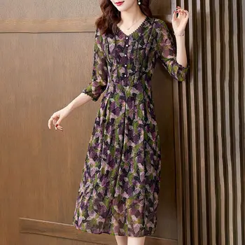 Vintage Drēbes Sievietēm 2023 Maxi Kleita Šifona Ziedu Puse Elegants Boho Vasaras Korejas Modes Ilgi, Elegantas Vakara Kleitas