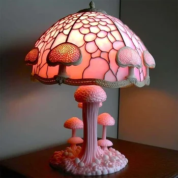 Vintage Krāsoti Sveķu Sēņu Galda Lampa Augu Ziedu Sērija Gliemezis 