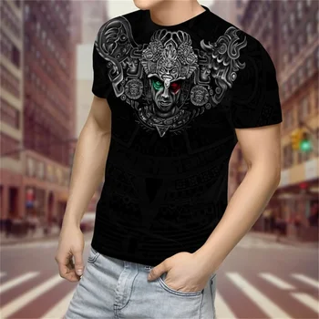 Y2k Topi Stila Ielas T-krekls Vīriešiem ar Īsām Piedurknēm Brīvs T-krekls Acteku Meksikāņu Tetovējumu 3d Iespiesti Slim Kakla T-krekls