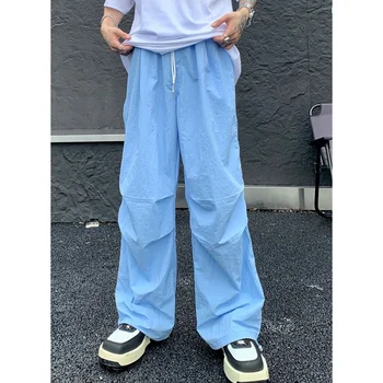 Zils Kravas Bikses Sievietēm Amerikāņu Augsto Vidukli, Plaša Kāju Bikses Y2K Modes Vintage Sieviešu Rudens Reizes Dizaina Cietā Taisnas Bikses