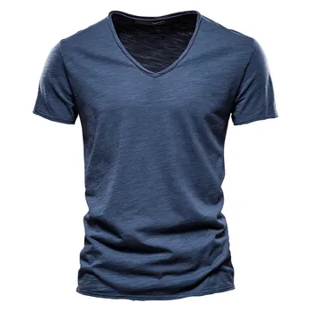 Zīmola Kvalitātes 100% Kokvilnas Vīriešu T-krekls ar V-veida kakla Modes Dizaina Slim Fit Soild T-krekli Vīriešu t-veida Topi ar Īsām Piedurknēm T Krekls Vīriešiem