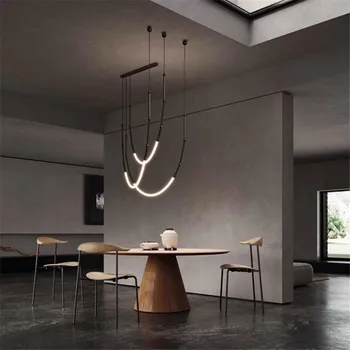 Čuguna Mākslas Bambusa LED Elastīga Caurule Līnija Kulons Gaismas Personalizētā Dzīvojamā Istaba Studio Līnijas Gaismas Mūsdienu Minimālisma Mākslas Gaismas